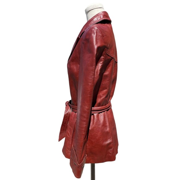 Vintage 70s Gassy Jack Gabriel Levy Cognac Real Leather Jacket Red Brown Belted - Picture 2 of 7